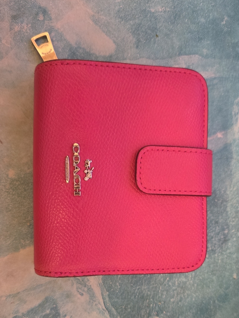 COACH Hot Pink Pebbled Leather Snap Card Wallet